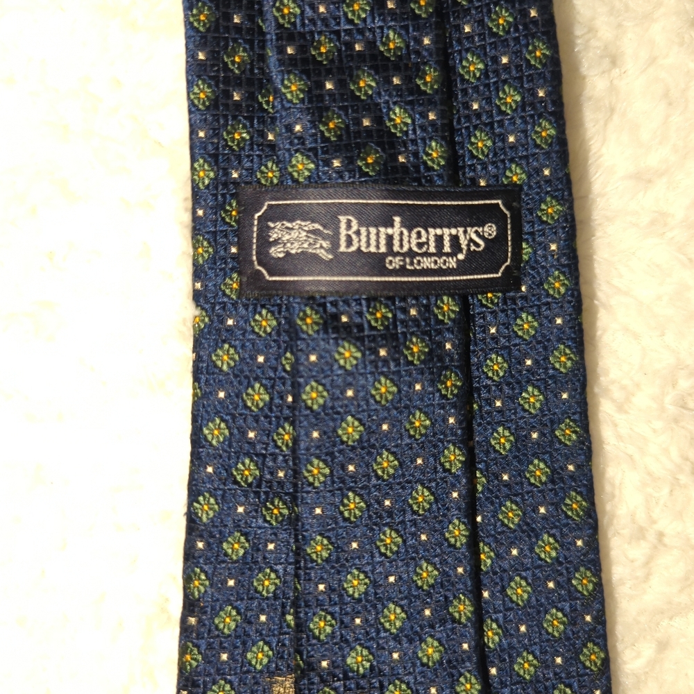 Burberry Navy Gold Patterned Tie Work Event Prom Homecoming Wedding Prom Hoco